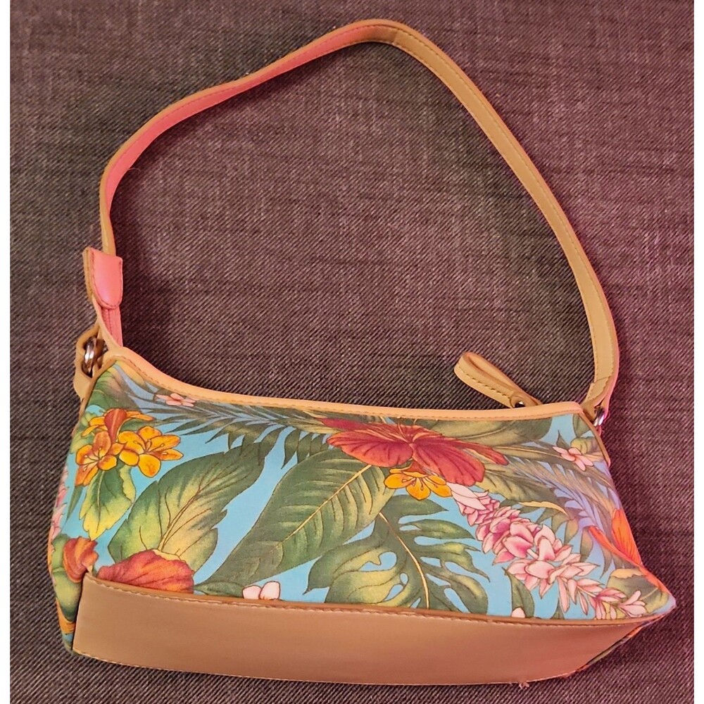 Relic Tropical Floral Multicolor Small Shoulder Bag Zip Top Beige Strap Pockets